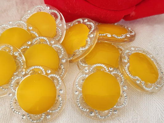 lot 6 bouton vintage jaune à pied transparent 2,3 cm ref 5962