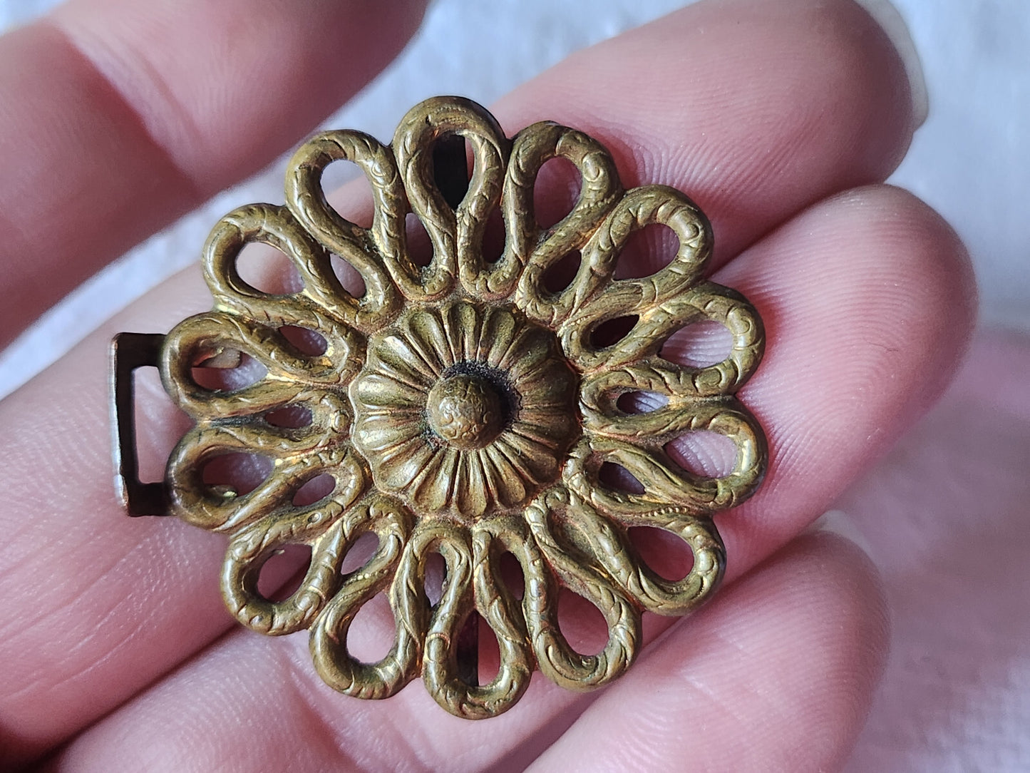 Partie de boucle ceinture ancienne grosse fleur creation 3,8 cm D19B