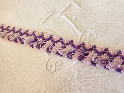 Galon vintage franges bouclettes rose violet 3 mètres sur 1,8 cm B3