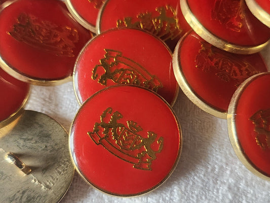 Lot 6  boutons vintage en métal doré rouge blason  pied 2,3 cm ref 5796