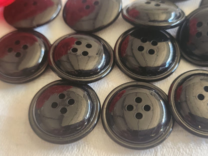 Lot 12 boutons vintage noir lumineux trous 2,2 cm ref 2637