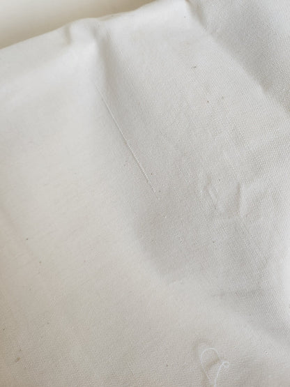 Ancien coupon de tissu toile métis beige 182 cm sur 97 cm B5