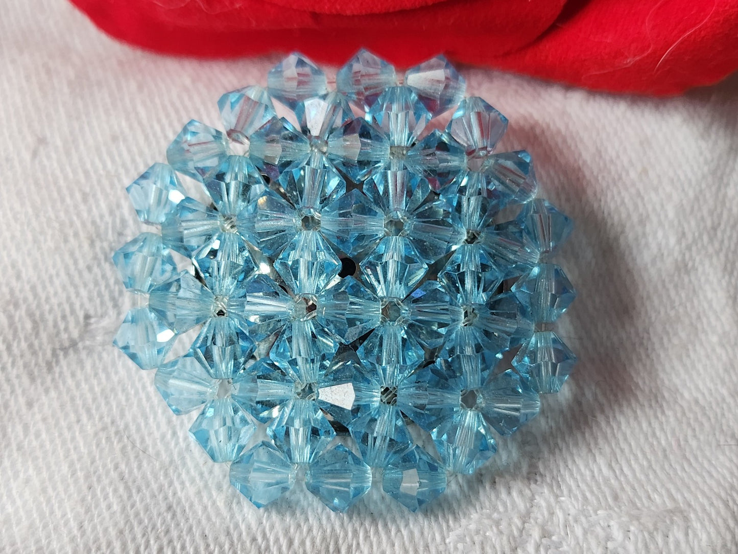 Enorme bouton vintage bleu perle en verre créateur 3,5 cm D16O