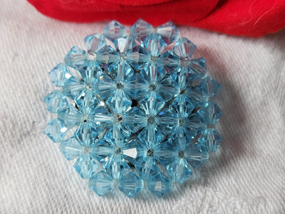 Enorme bouton vintage bleu perle en verre créateur 3,5 cm D16O