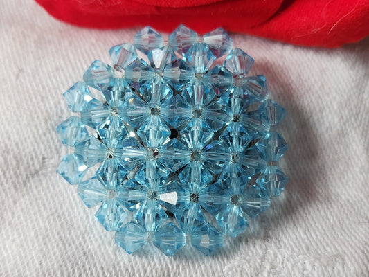 Enorme bouton vintage bleu perle en verre créateur 3,5 cm D16O