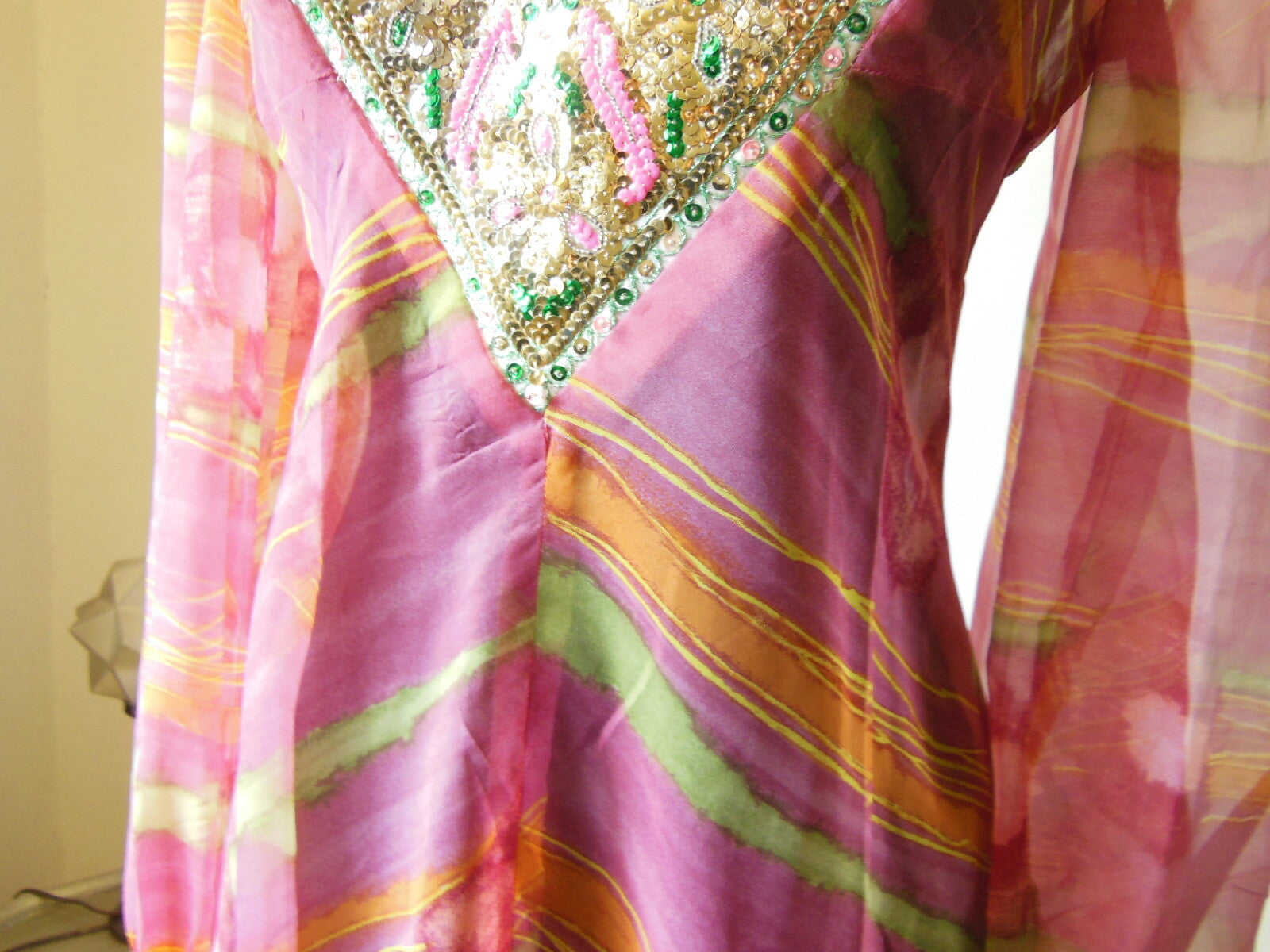 Pur vintage robe longue de plage paillette broderie main taille 36 / 38 ? B1