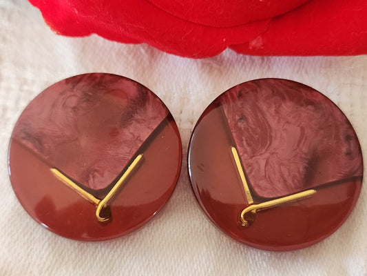duo gros boutons vintage inclusion doré  fushia rouge pied  3 cm G2R