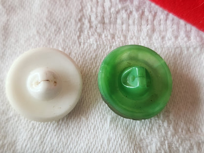 Duo boutons en verre vintage jaune vert 1,7 et 1,8 cm G2I
