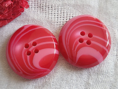 Duo gros boutons vintage rose veiné épais ovale 3,4 sur 3,2 cm ref 4424