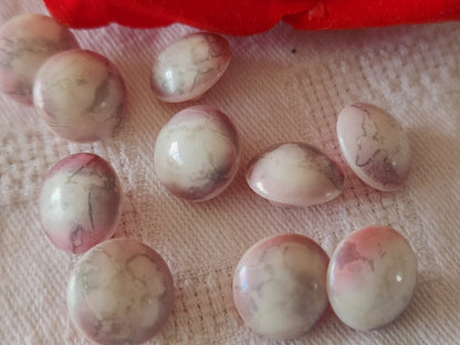 Lot 5 boutons vintage en verre rose gris 1,3 cm 13 mm pied ancien ref 6449