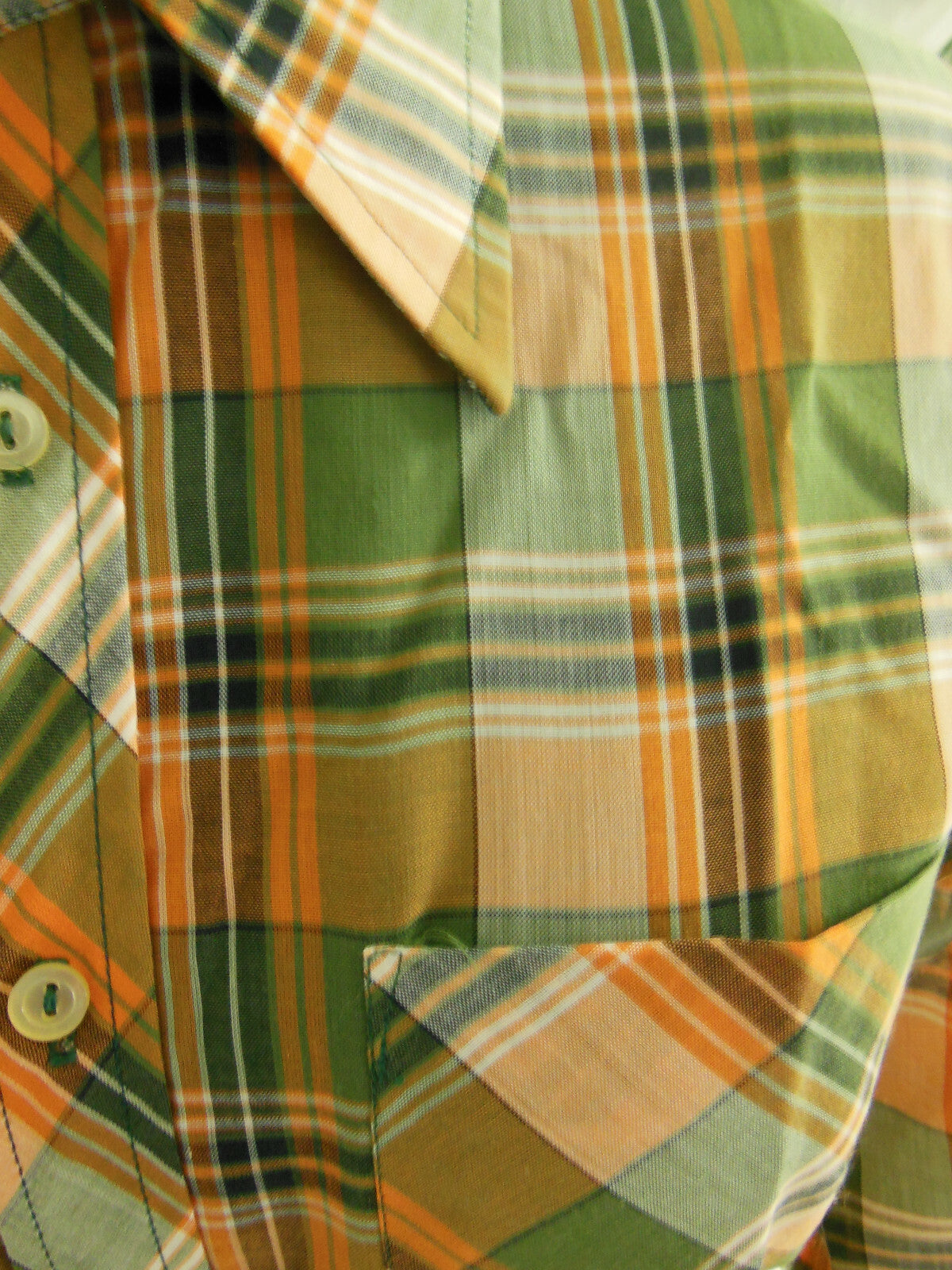 Pur vintage ancienne chemise à carreaux vert orange T38? col  B4