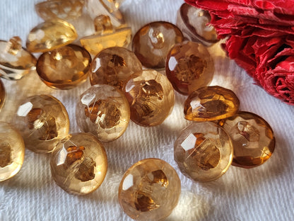 Lot 23 boutons vintage grelot à pied 1,1 cm transparent marron orangé ref 5944