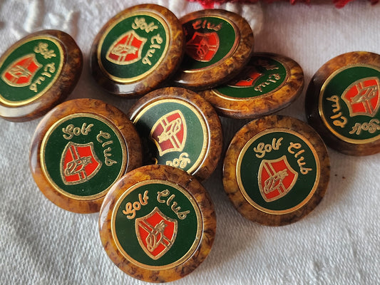 Lot 9 boutons vintage "golf club"  lourd pied marron 2,3 cm ref 6049