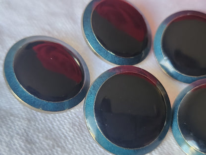 Lot 6 boutons vintage en métal argenté bleu 2 cm ref 3915