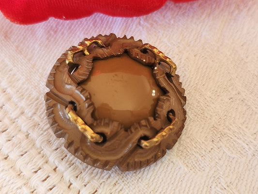 Collection gros bouton ancien marron sorte d'agrafe 2 parties 2,6 cm D14N