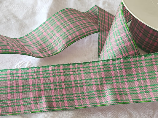Ancien large ruban rose vert large 2 mètres sur 5,2  cm A5
