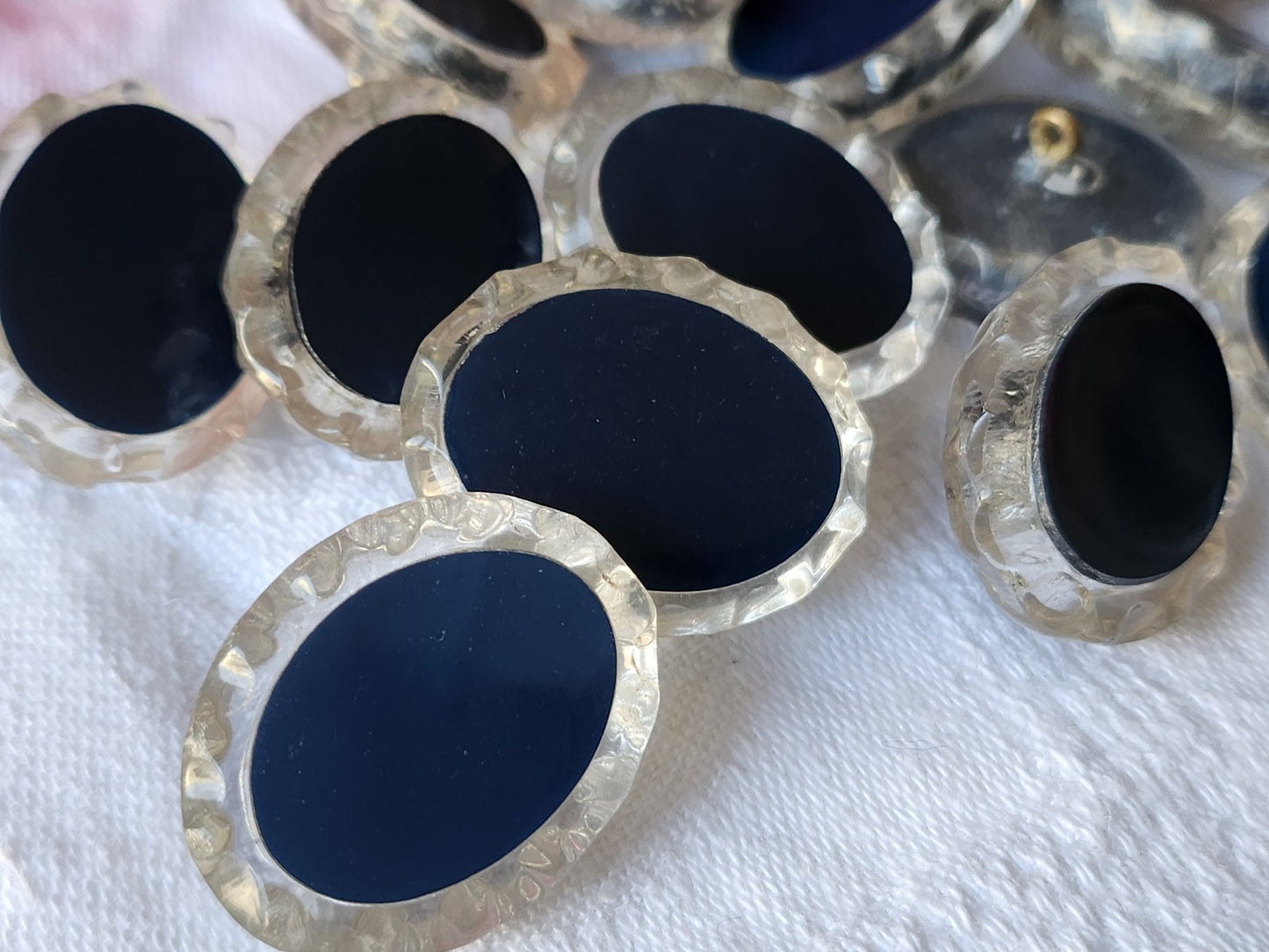 Lot 6 gros boutons anciens effet strass resine bleu 2,7 sur 2,2 cm ref 3898