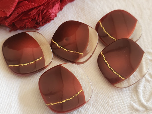Lot 5 gros boutons vintage inclusion carré rouge foncé 2,4 cm ref 699