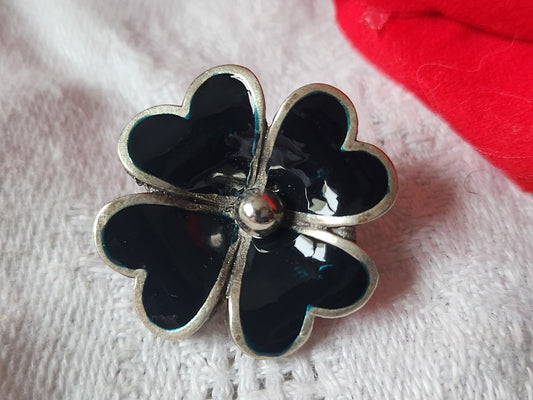 Superbe bouton vintage en métal bleu fleur pied 2,3 cm volume G18A