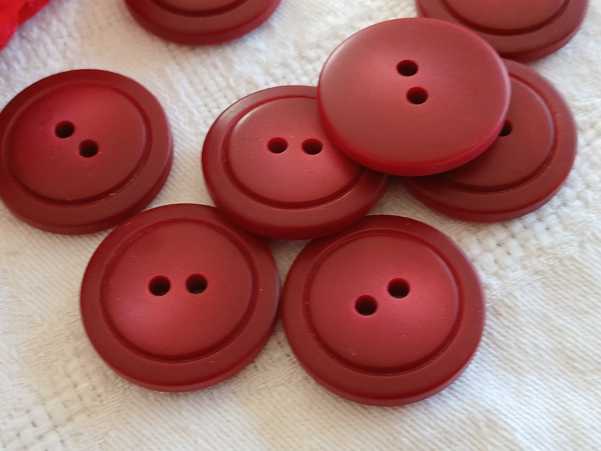 Lot 6 gros boutons vintage à trou rouge mat 2,6 cm ou 26 mm  ref 6458