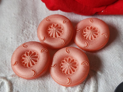 Lot 4 boutons vintage rose originaux 2,2 cm pied ref 2208