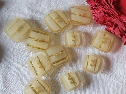 Lot 11 boutons vintage beige paillette  jaune 1,3 à 1,7 cm  ref 1641