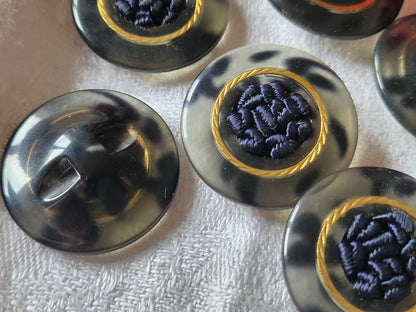 lot 6 gros boutons vintage coeur passementerie bleu noir à  pied 2,7 cm ref 2698