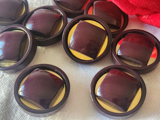 Lot 6 gros  boutons vintage violet doré 2,3 cm pied ref 6157 ***