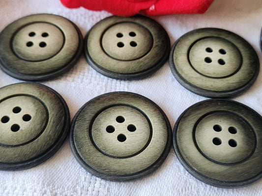 Lot 6 enormes boutons vintage vert mat fin 3,5 cm manteau ref 4970
