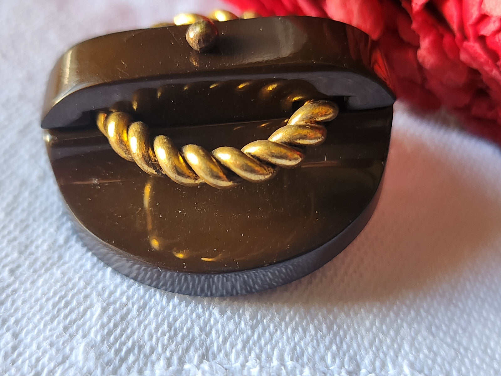 collection bouton ancien volumineux marron metal 3,3 cm ref 3158