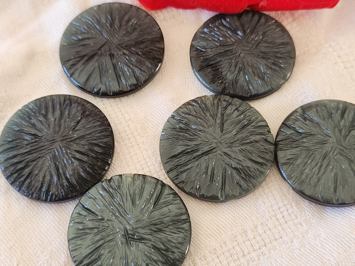 Lot 6 gros boutons vintage gris texturé 3 cm pied ref 6087