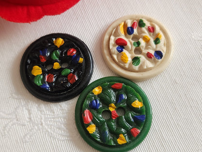 Trio boutons vintage peint texturé 2,7 cm ou 27 mm trous ref 6343