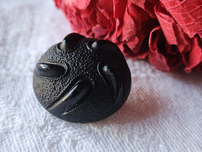 Gros bouton ancien en verre noir contraste mat lumineux 2,2 cm D9C