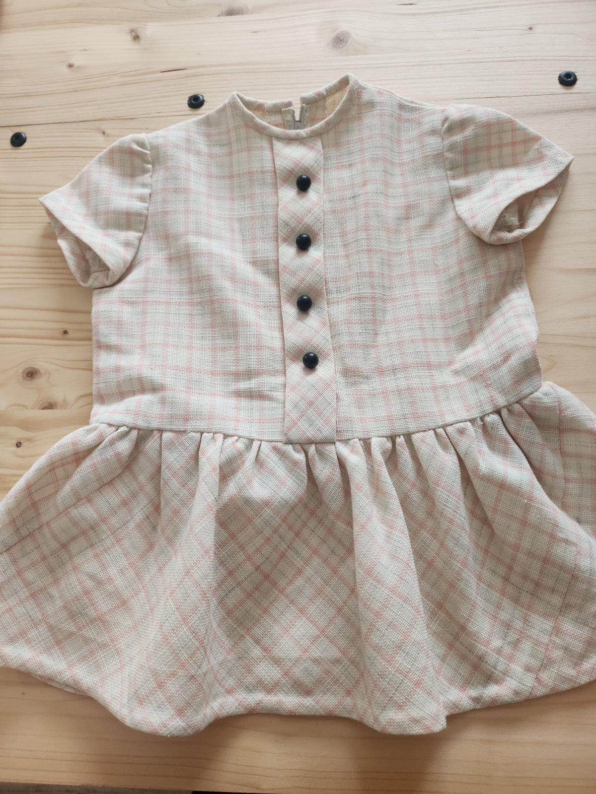 Petite robe ancienne enfant poupée vintage blanc rose épaisse B8
