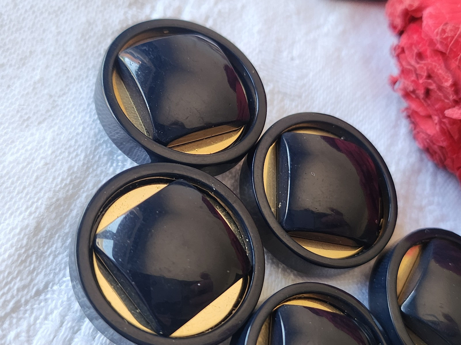 Lot 5 gros boutons vintage à pied doré bleu  2,4 ref 4946