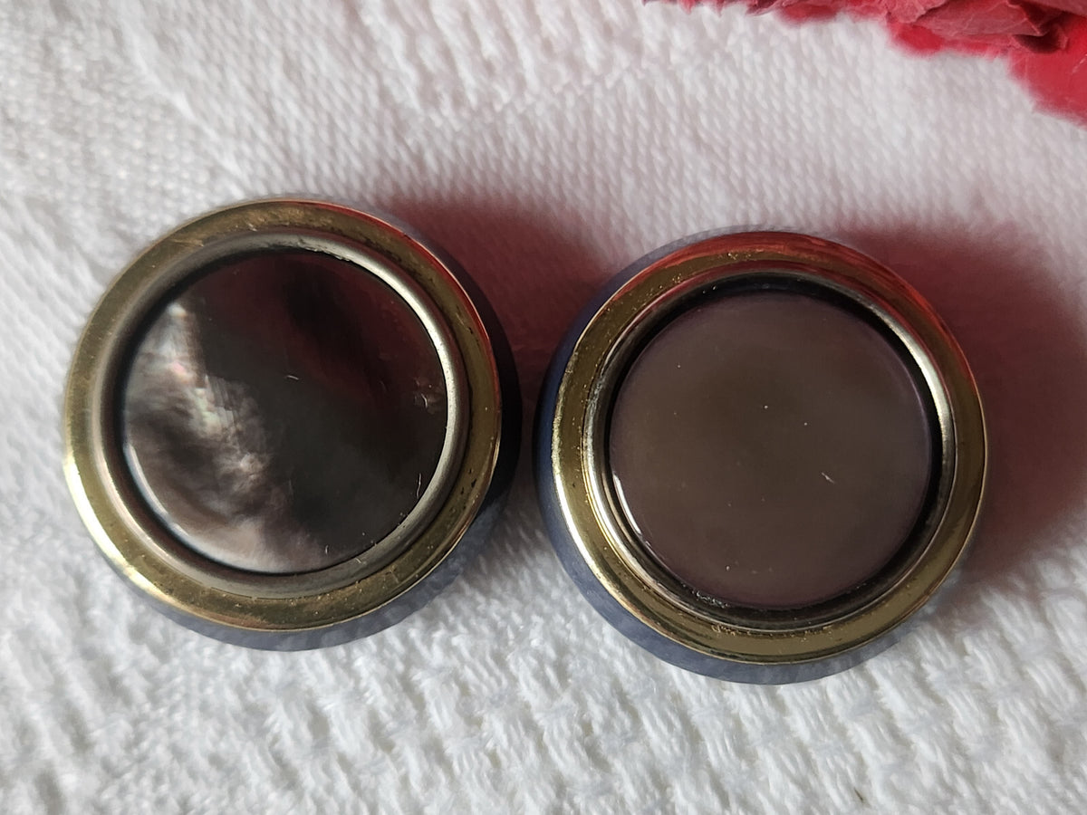 Duo boutons vintage bleu avec cabochon en nacre pied 2,2 cm D10B