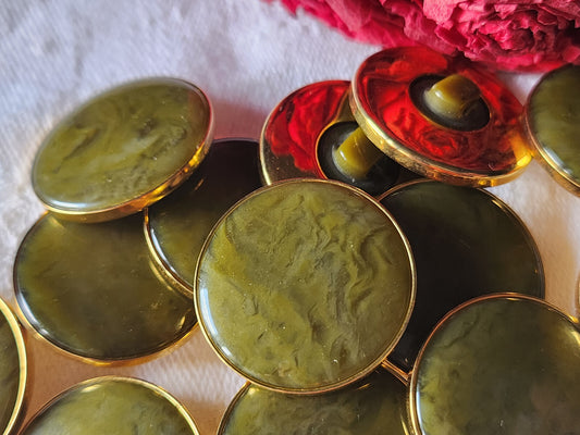 Lot 6 jolis  boutons vintage VERT cercle metal pied 2,3 cm ref 2400
