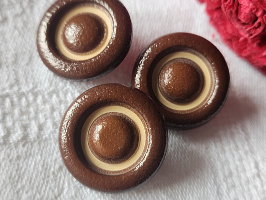 Trio boutons vintage marron pied metal collection 2,1 cm ref 4797