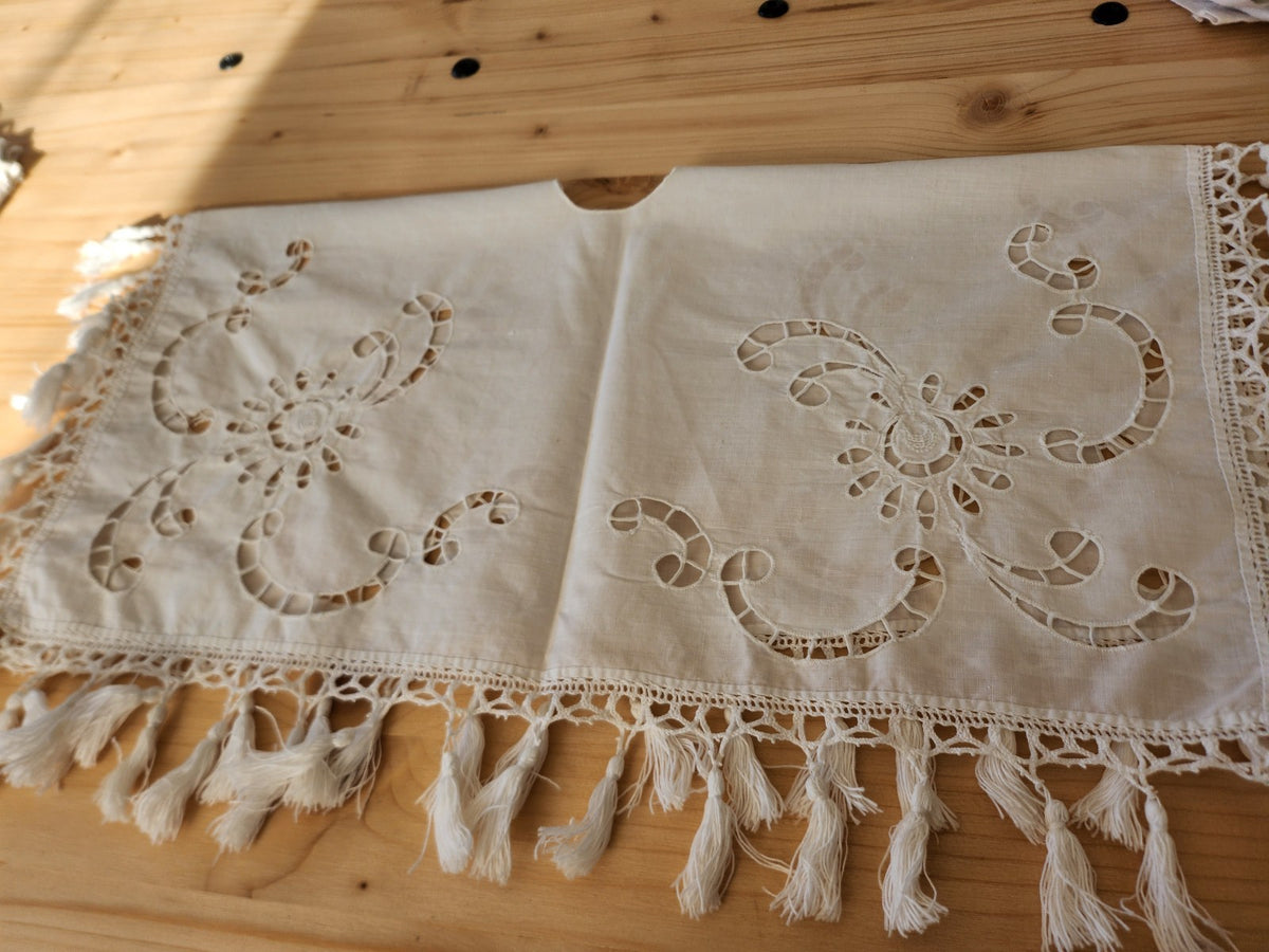Superbe abat jour ancien ouvrage de dame dentelle broderie frange B5