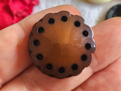 Collection bouton ancien point ajouré double niveau marron 2,6 cm D14C