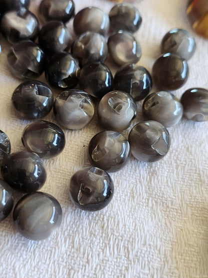 Lot 15 mini boutons vintage boule gris lumineux diamètre 1 cm ref 3432
