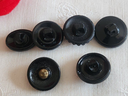 Lot 6 boutons anciens vintage  en verre noir  panaché 1,7/1,8 cm ref 6239