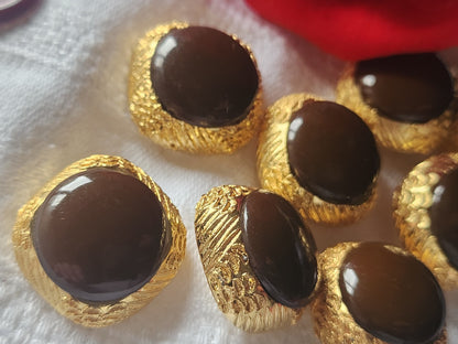 Lot 6 boutons vintage doré marron pied résine 2 cm ref 3199