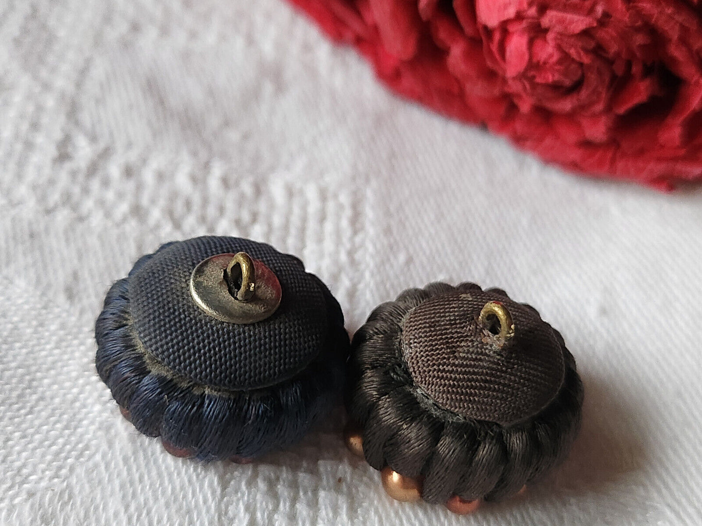 Duo boutons anciens vintage passementerie  perlé 1,9 cm D2I