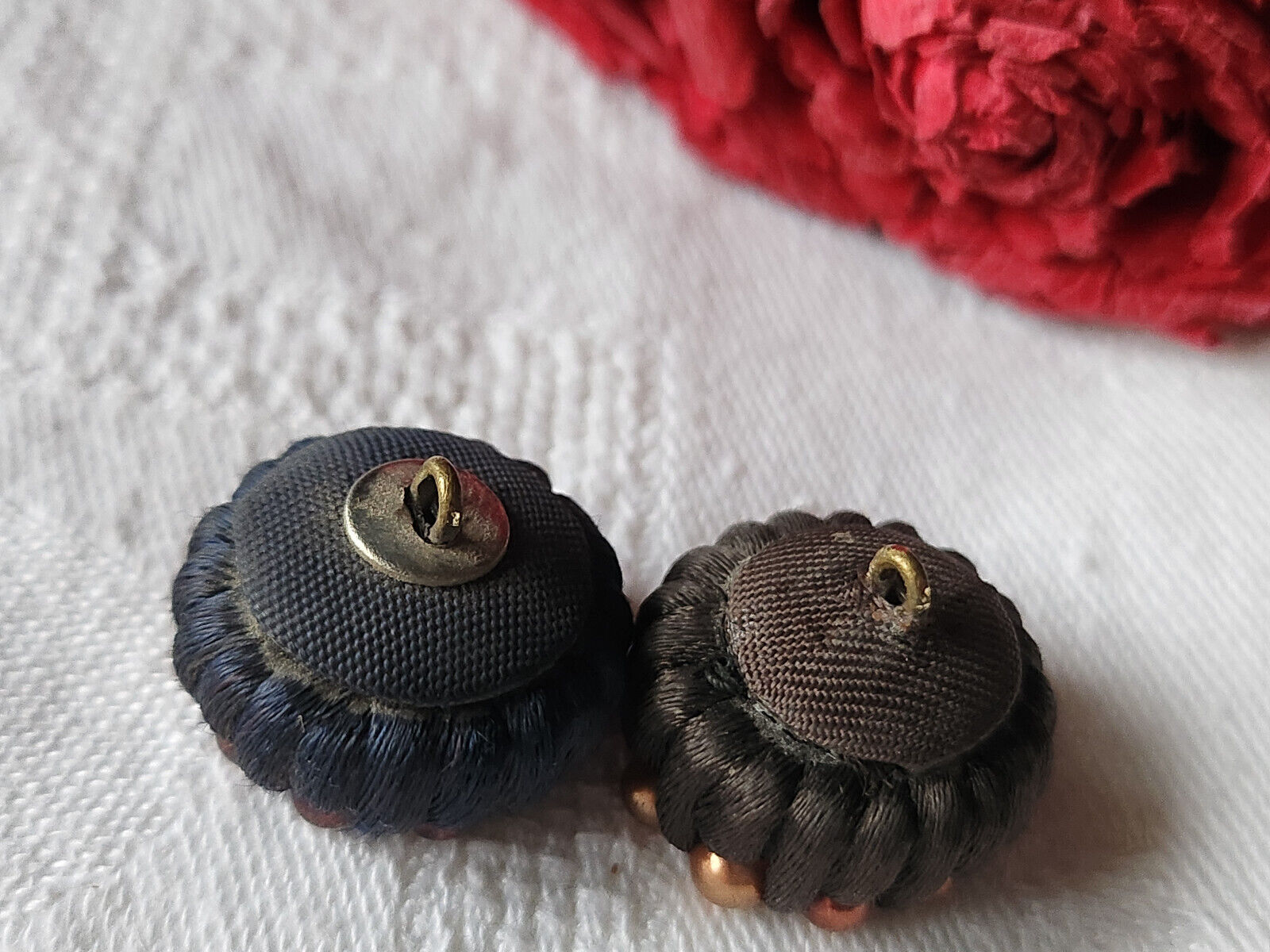 Duo boutons anciens vintage passementerie  perlé 1,9 cm D2I