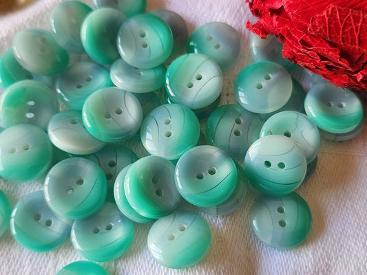 Lot 21  petits boutons vintage camaïeu bleu vert  à trous  1,1 cm ref 5354