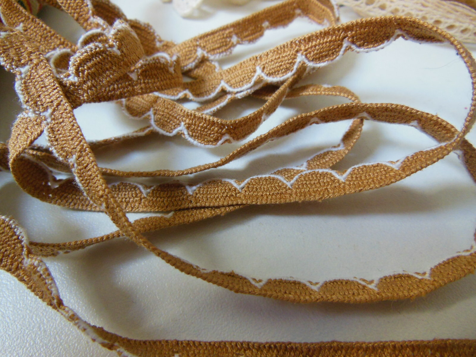 Galon vintage bordure camel  feston blanc 5 mètres sur 0,8 cm A3