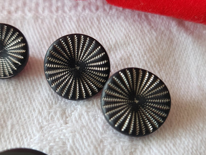 Lot 4  boutons anciens en verre noir argenté vintage 1,1 cm et 1,3 cm G12L