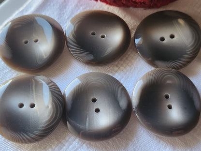 Lot 6 énormes boutons vintage marron cambré 3,4 cm trous ref 2448