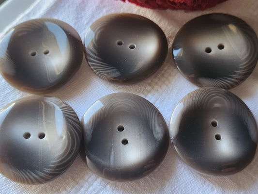 Lot 6 énormes boutons vintage marron cambré 3,4 cm trous ref 2448